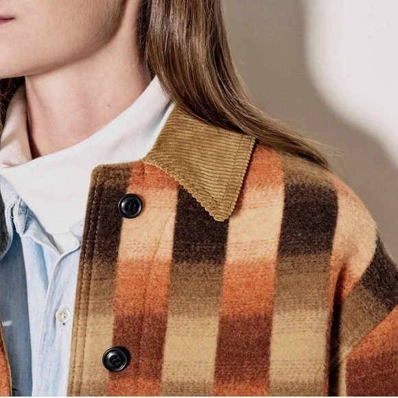 🎁New Oversized Plaid Jacket with Corduroy Collar🎁 - Picture 5 of 15